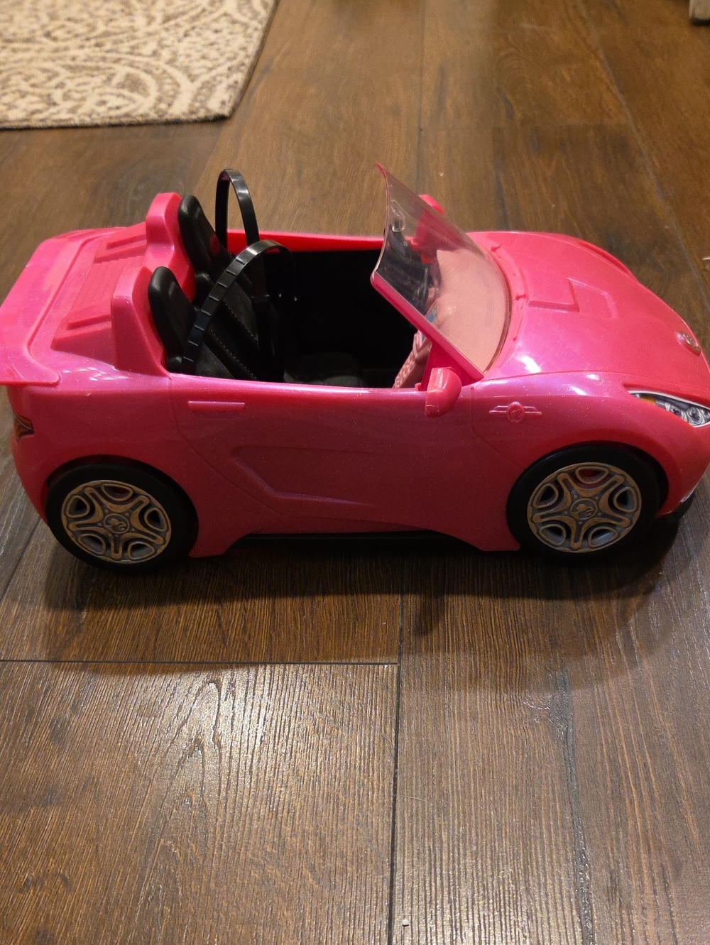 Barbie Hot Pink Convertible Toy Car with Black Seats